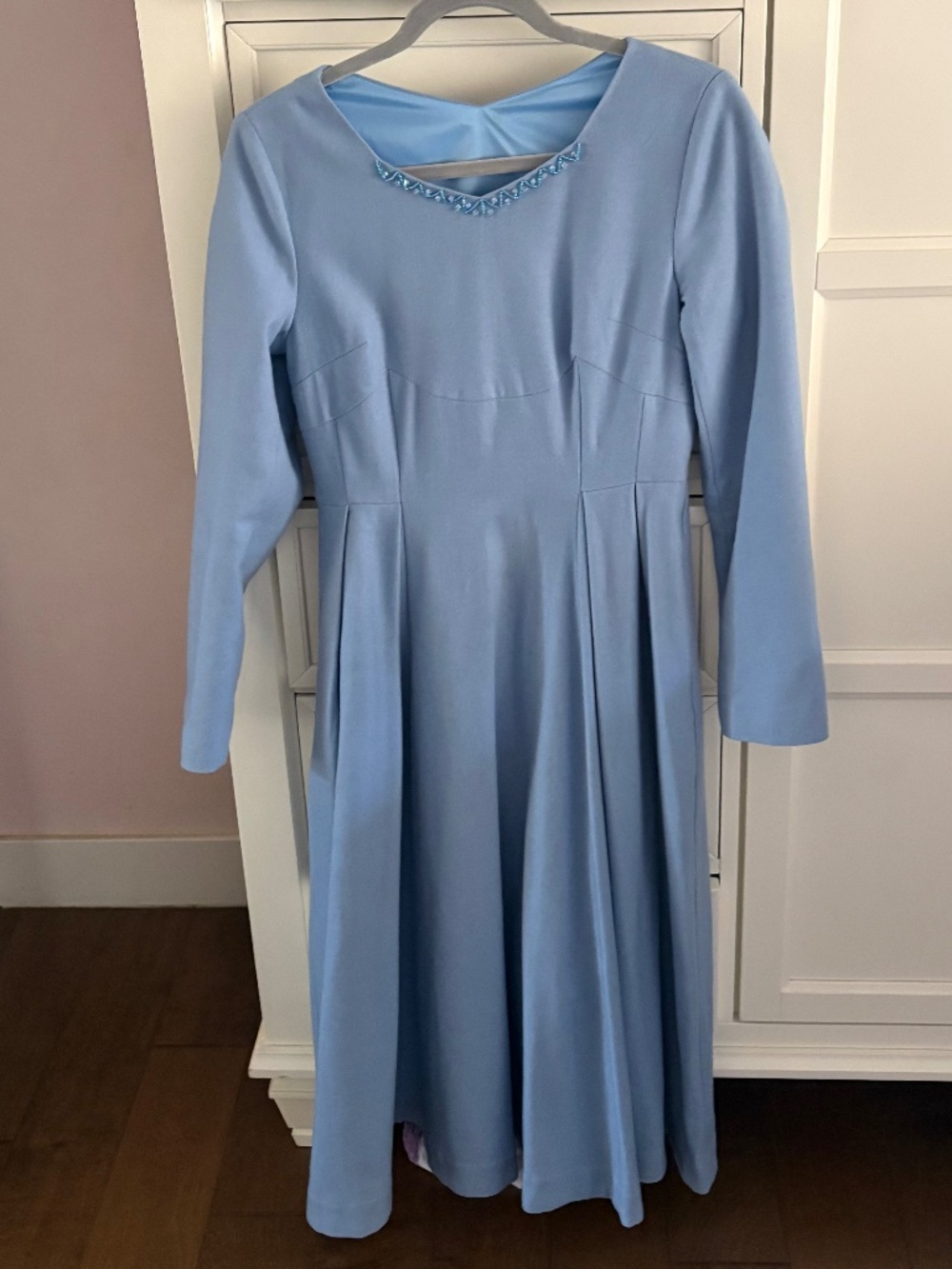 1950s Inspired Light Blue Wool Dress, Size XS